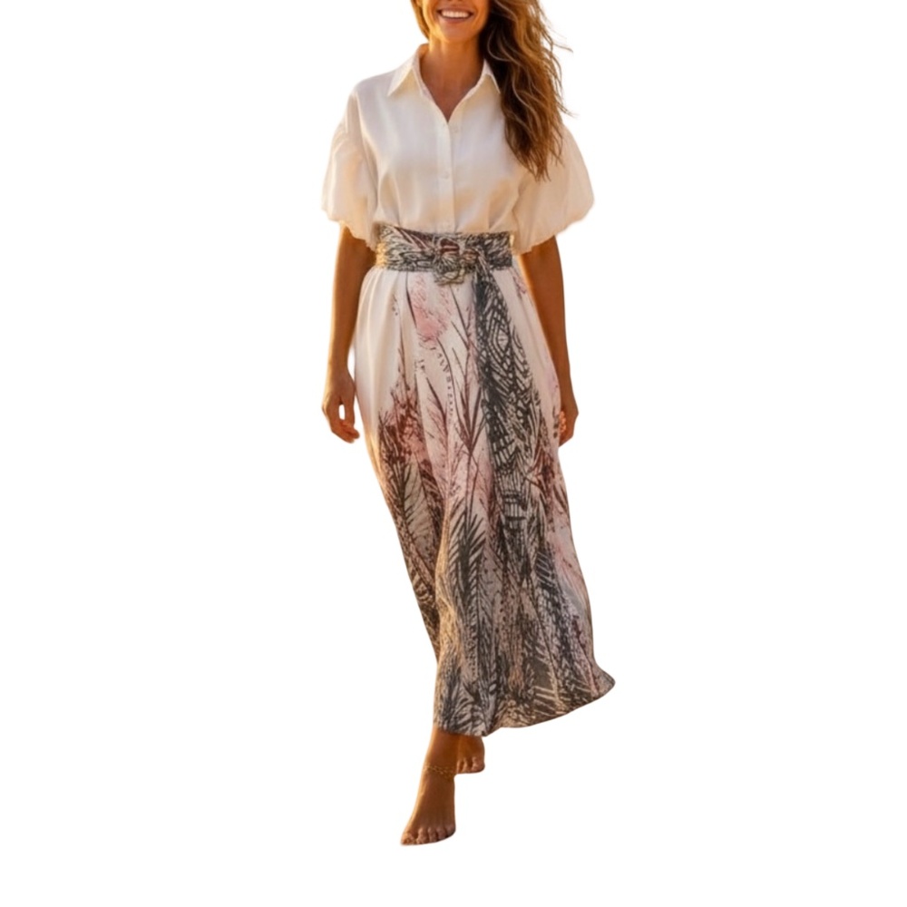 #A278  Nancy  Resort Chic Romantic  Midi Satin White Shirt Dress  NWT S
